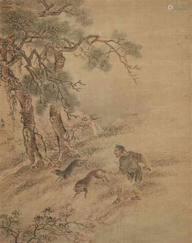 He Qiguang, . Qing dynastyThree large album leaves depicting figures in a garden [...]