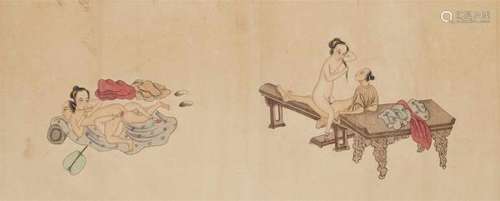 Anonymous painter, . Late Qing dynastyTwelve erotic depictions. Horizontal scroll. [...]