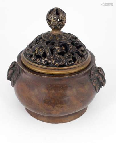 A heavy Chinese bronze Incense Burner, with ornate…