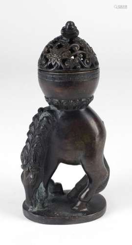 An unusual Chinese bronze Censor, the bulbous top …