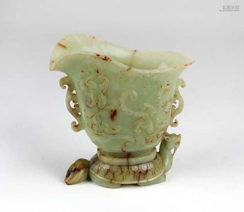 A heavy Chinese carved mutton jade Libation Cup, c…