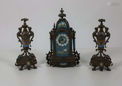 A 19th Century ormolu and porcelain Clock Garnitur…