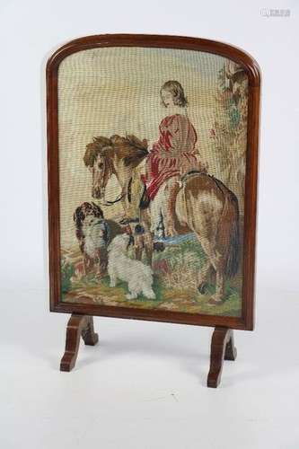 A Victorian walnut framed Firescreen, with central…