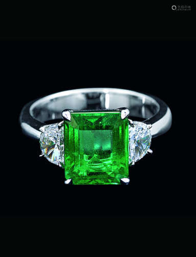 18K无油赞比亚祖母绿钻石戒指
