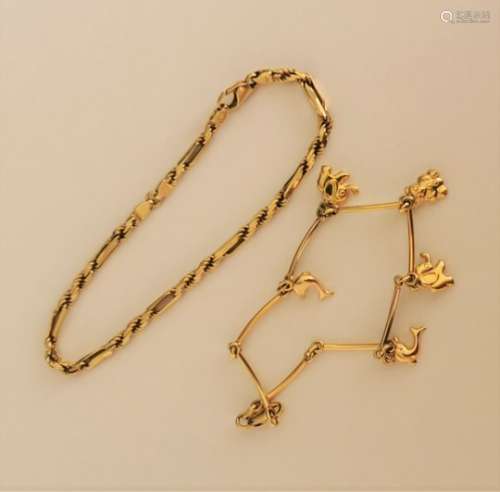 Deux bracelets en or jaune 18 ct - Poids : 18,72 g - Two 18kt yellow gold bracelets - [...]
