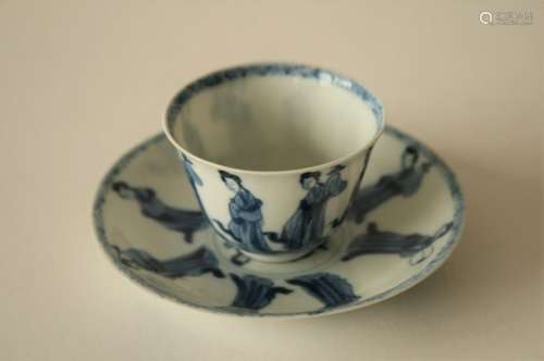 Coupe et soucoupe en porcelaine bleu blanc, Chine, époque Kangxi (1662-1722) - A [...]