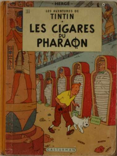 TINTIN : LES CIGARES DU PHARAON, dos jaune, 07/1955, #4B14, Page de titre découpée [...]