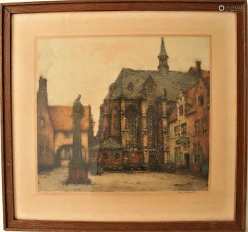 Alfred VAN NESTE (1874-1969), artiste flamand, Eau-forte : Place Saint Nicolas, [...]