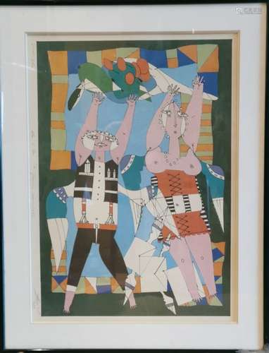 Fred. BOURLARD (né en 1929), artiste belge, Lithographie originale en couleurs : [...]