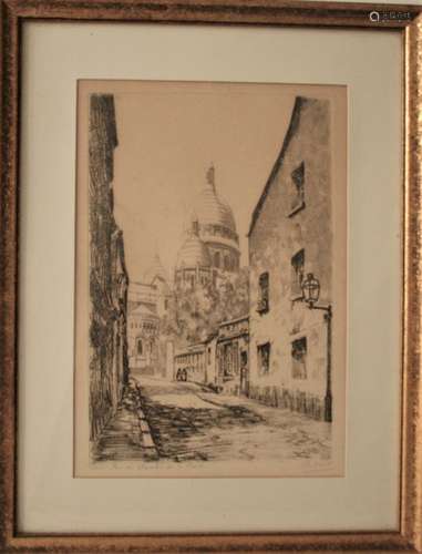 Paire de gravures sur acier de Charles NOLLET (XXe) sur Paris : Rue du Chevalier de [...]