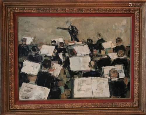 Renée THÉOBALD (1926-2014), peintre française, Huile sur toile : L'Orchestre, [...]