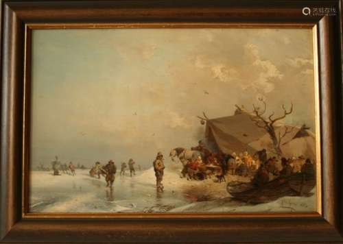 Carl HILGERS (1818-1890), peintre allemand, Huile sur panneau : Scène d'hiver [...]