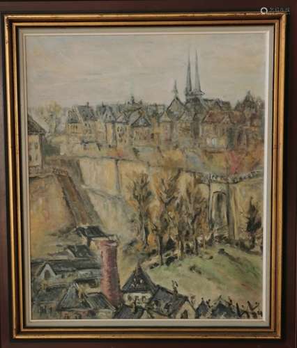 Huile sur toile signée G. L. : Vue de la ville de Luxembourg, daté 84 - Dimensions [...]