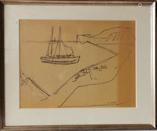 Will DAHLEM (1916-1986), artiste luxembourgeois, Dessin au feutre : Bateau dans la [...]