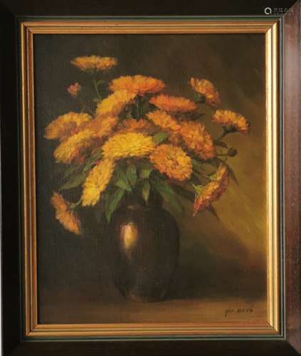 Alo BOVE (1906-1977), artiste luxembourgeois, Huile sur toile : Bouquet de calendules [...]