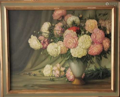 Alo BOVE (1906-1977), artiste luxembourgeois, Huile sur toile : Bouquet de Dahlias, [...]