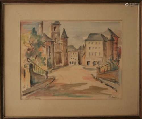 Foos DELOOS (né en 1925), artiste luxembourgeois, Dessin aquarellé : Eflise [...]