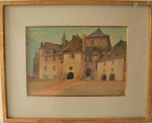 Sosthène WEIS (1872-1941), aquarelliste luxembourgeois, Grande aquarelle : Château [...]