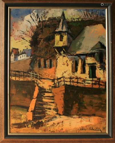 Misch KLEIN (1919-1993), peintre luxembourgeois, Huile sur toile : Chapelle [...]