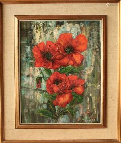 Annette MOSAR (née en 1935), artiste luxembourgeoise, Huile sur toile : Coquelicots, [...]