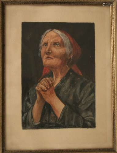 Mariette de HUYSER, artiste luxembourgeoise, Gouache : Femme en prière, signé en [...]