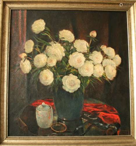 Jean SCHAACK (1895-1959), peintre luxembourgeois, Grande Huile sur toile : Bouquet de [...]