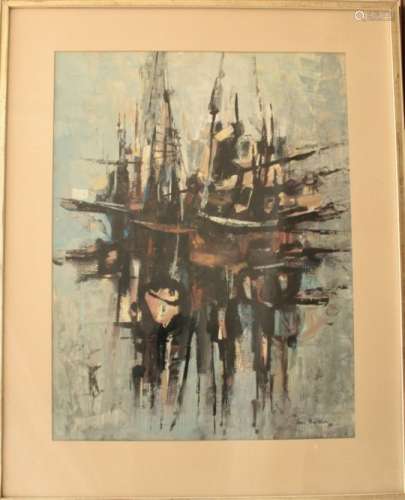 Lou THEISEN (1914-2008), artiste luxembourgeois, Huile sur papier : Composition, [...]