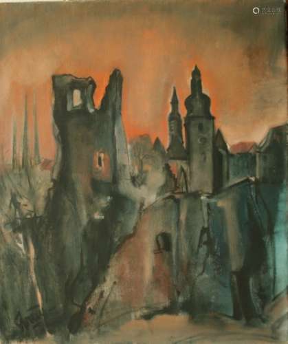 Paul ROETTGERS (né en 1937), peintre luxembourgeois, Huile sur toile : Vue vers [...]