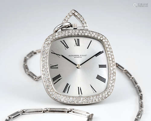 Audemars Piguet. A Rare White Gold & Diamond-set Keyless Open Face Dress Watch