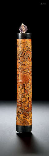 18世纪 竹雕风景人物纹香筒