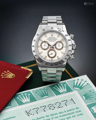 Rolex. A Rare Stainless Steel Chronograph Bracelet Watch with Off-White Dial