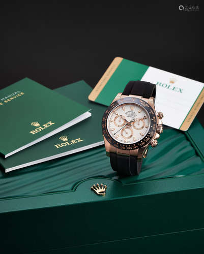 Rolex. A Fine Pink Gold Chronograph Wristwatch with Ceramic Bezel