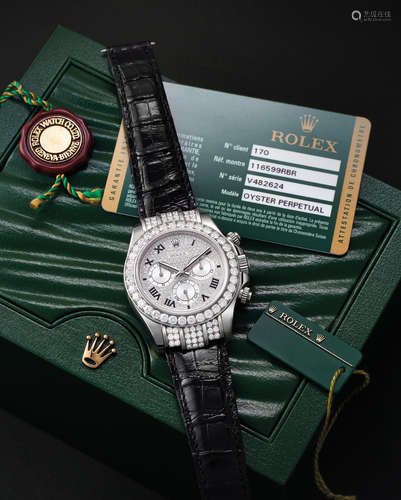 Rolex. An Important White Gold and Full Diamond-Set Chronograph Wristwatch