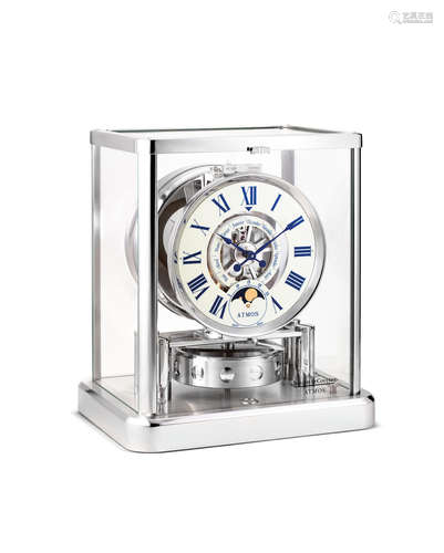 Jaeger-LeCoultre. A Rhodium-plated Brass Atmos Clock with Month and Moonphase Indication