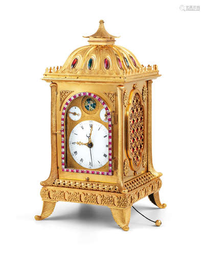 Robert Philp, London. An Important and Finely Chased and Engraved Ormolu and Paste Set Quarter Striking Musical Mantel Clock of Excellent Proportions, with Lunar Calendar, Centre Seconds and Pull Repeat, Made for the Chinese Market