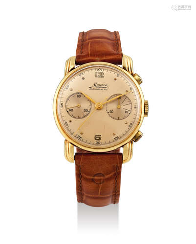 Minerva. A Yellow Gold Chronograph Wristwatch