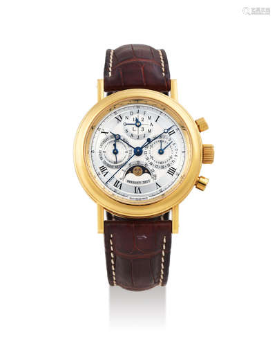 Breguet. A Fine Yellow Gold Perpetual Calendar Chronograph Wristwatch with Moon Phases