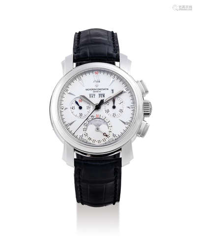 Vacheron Constantin. A Fine Platinum Perpetual Calendar Chronograph Wristwatch with Moon Phases