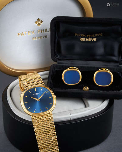 Patek Philippe. A Rare Set Consisting of a Yellow Gold Ellipse Bracelet Watch and a pair of Yellow Gold Cufflinks