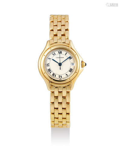 Cartier. A Yellow Gold Bracelet Watch with Date