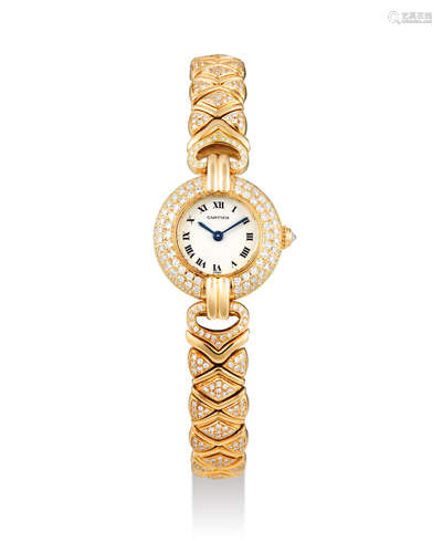 Cartier. A Yellow Gold and Diamond-Set Bracelet Watch