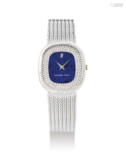 Audemars Piguet. A White Gold and Diamond-Set Bracelet Watch with Lapis Lazuli Dial