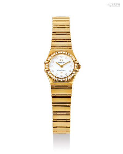 Omega. A Lady's Yellow Gold and Diamond-Set Bracelet Watch