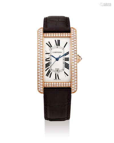 Cartier. A Pink Gold and Diamond-Set Wristwatch with Date