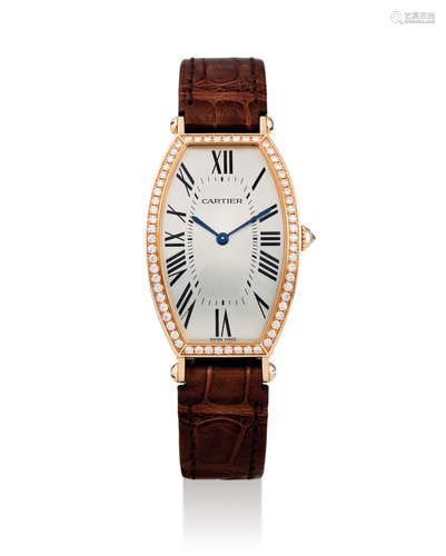 Cartier. A Pink Gold and Diamond-Set Wristwatch