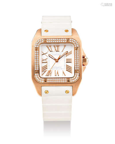 Cartier. A Pink Gold and Diamond-Set Wristwatch