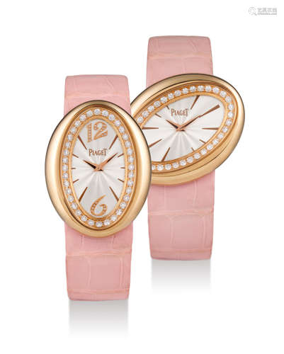 Piaget. A Rare Lady's Pink Gold and Diamond-Set Multi-Rotating Wristwatch