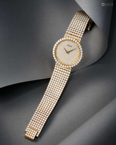 Piaget. A Very Rare Yellow Gold and Full Diamond-set Bracelet Watch