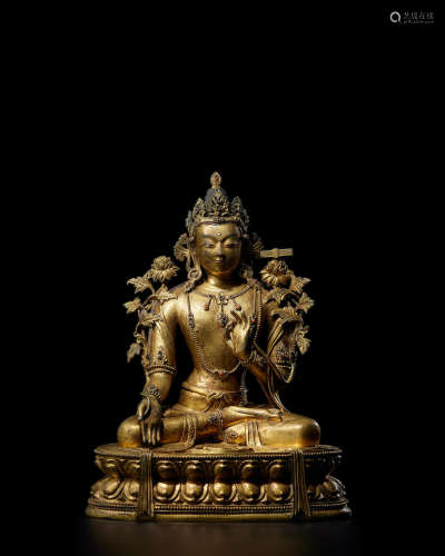17th/18th century A rare Imperial gilt-bronze figure of Manjushri