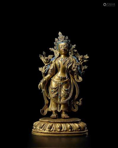 18th century A magnificent gilt-bronze inscribed figure of Padmapani Lokeshvara